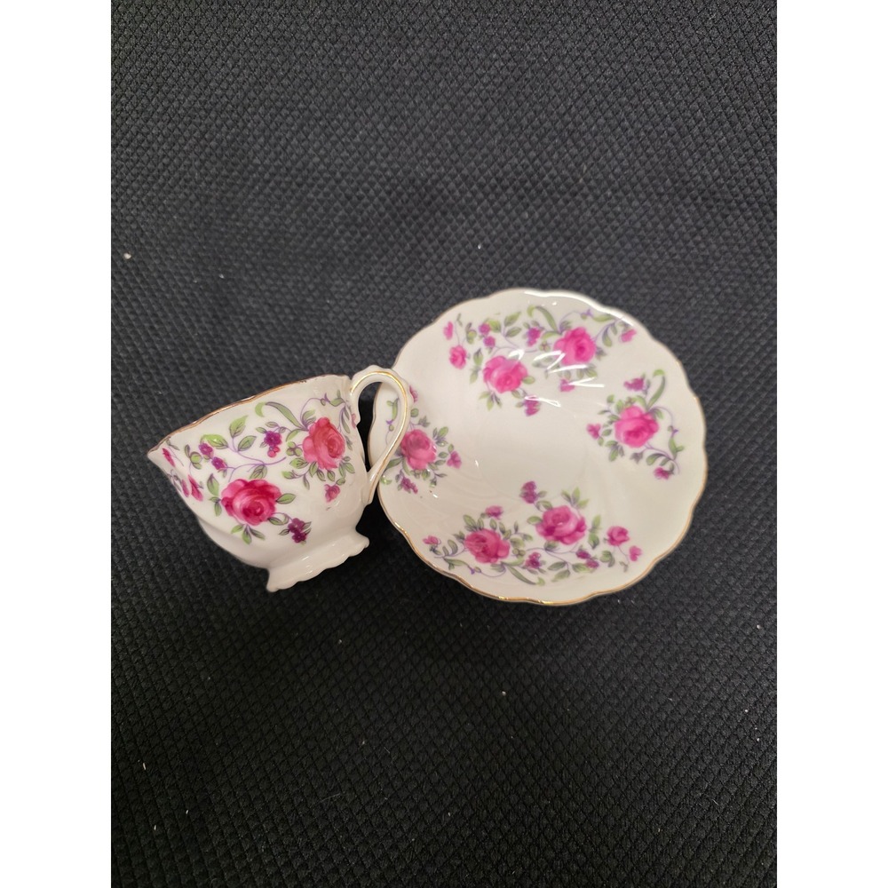 Vintage Ucagco Ceramics Japan Pink Rose Floral Demitasse Teacup and Saucer Set